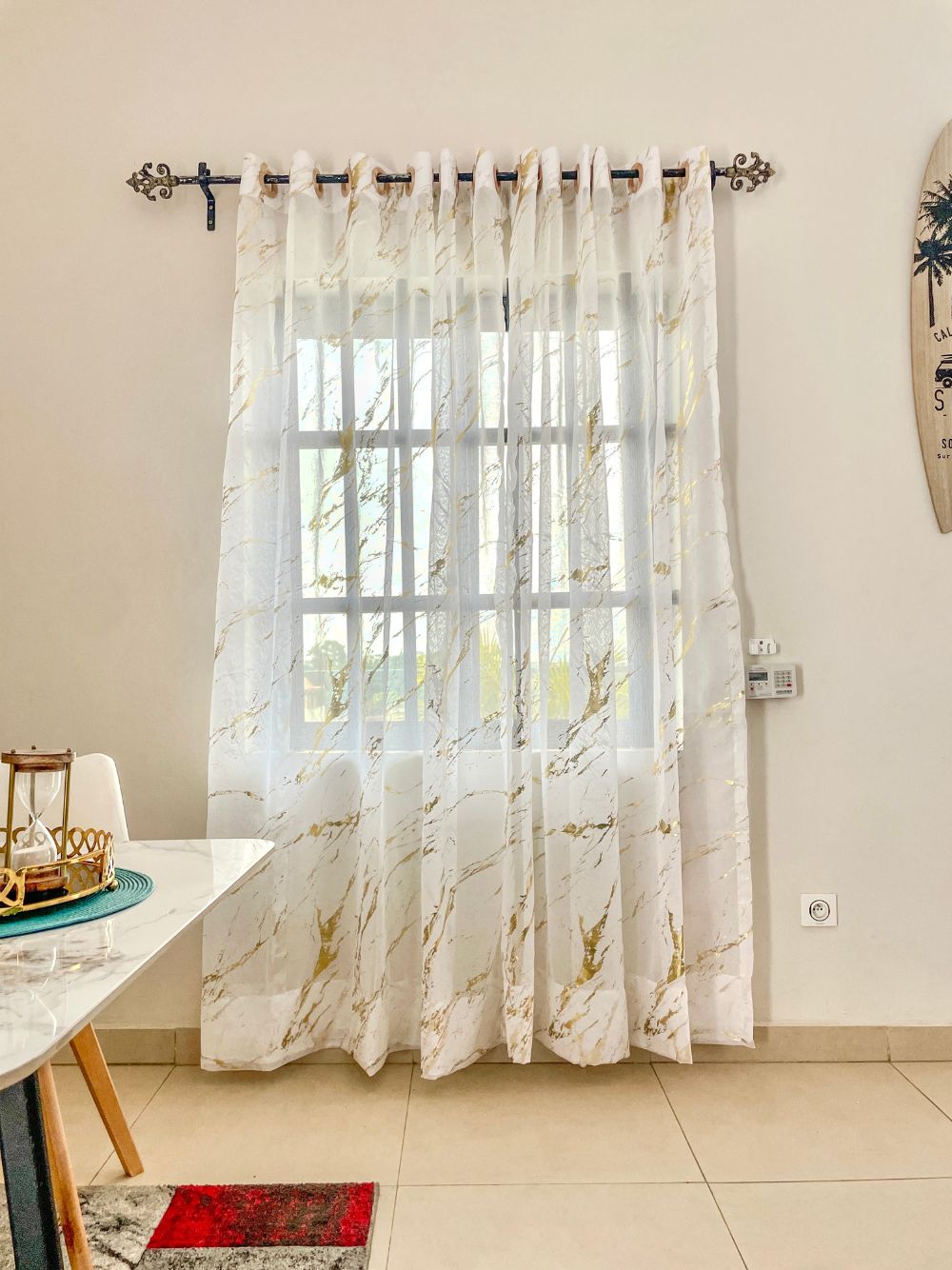Rideau Voilage Effet Marbré Doré