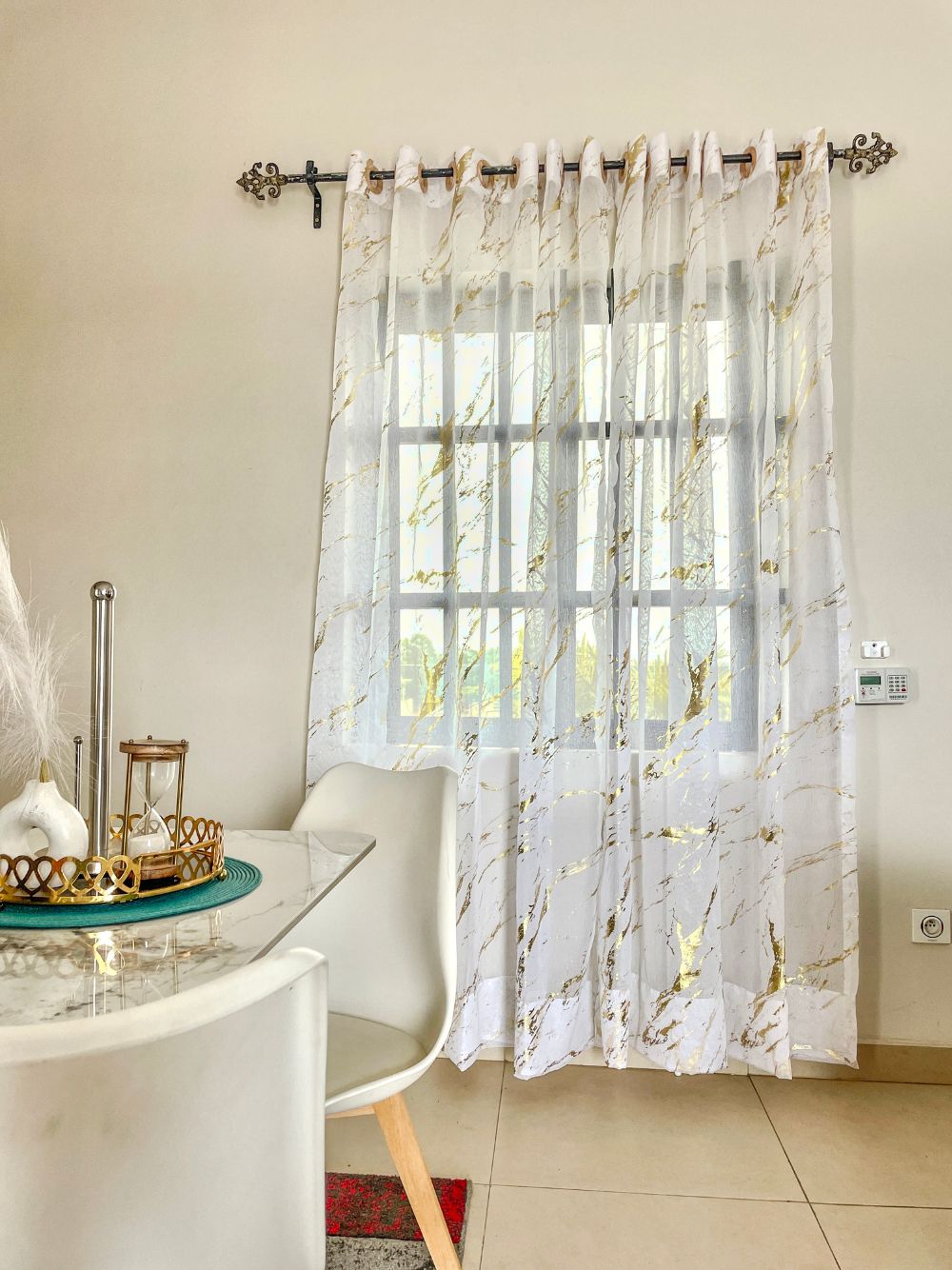 Rideau Voilage Effet Marbré Doré