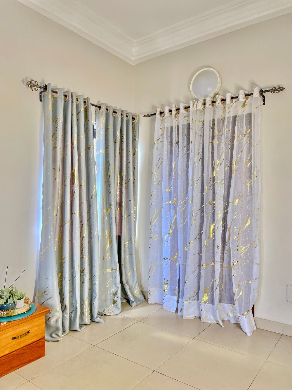 Rideau Voilage Effet Marbré Doré