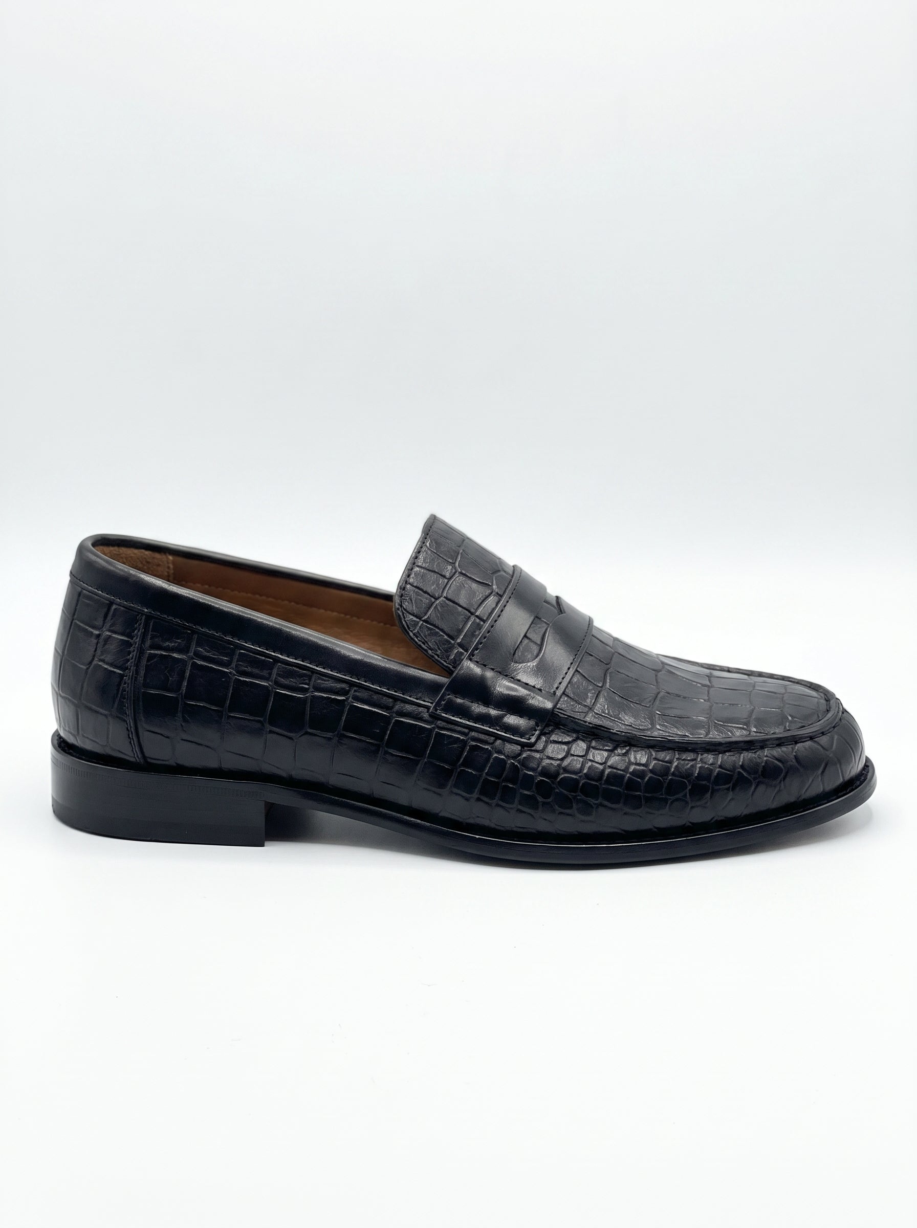 Mocassin Noir Croco - Leader