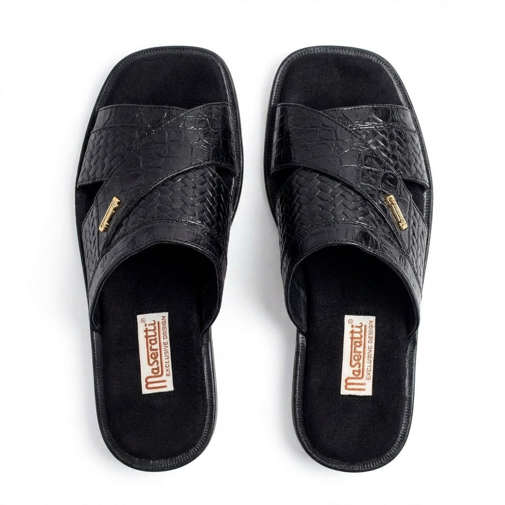 Sandale En cuir - Croco noir