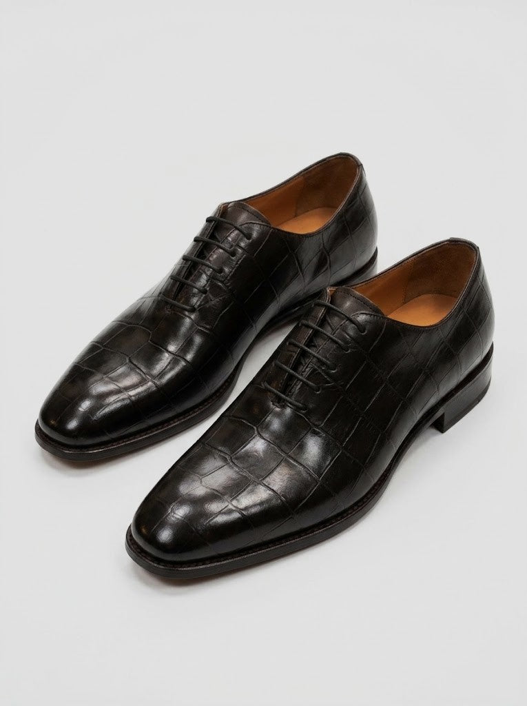 Richelieu Homme En Cuir -  Croco Havane