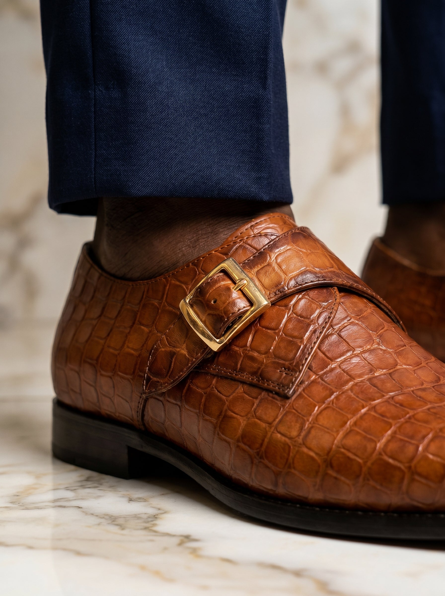 Monk Strap Marron Croco - Excellence