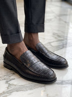 Mocassin Noir Croco - Leader