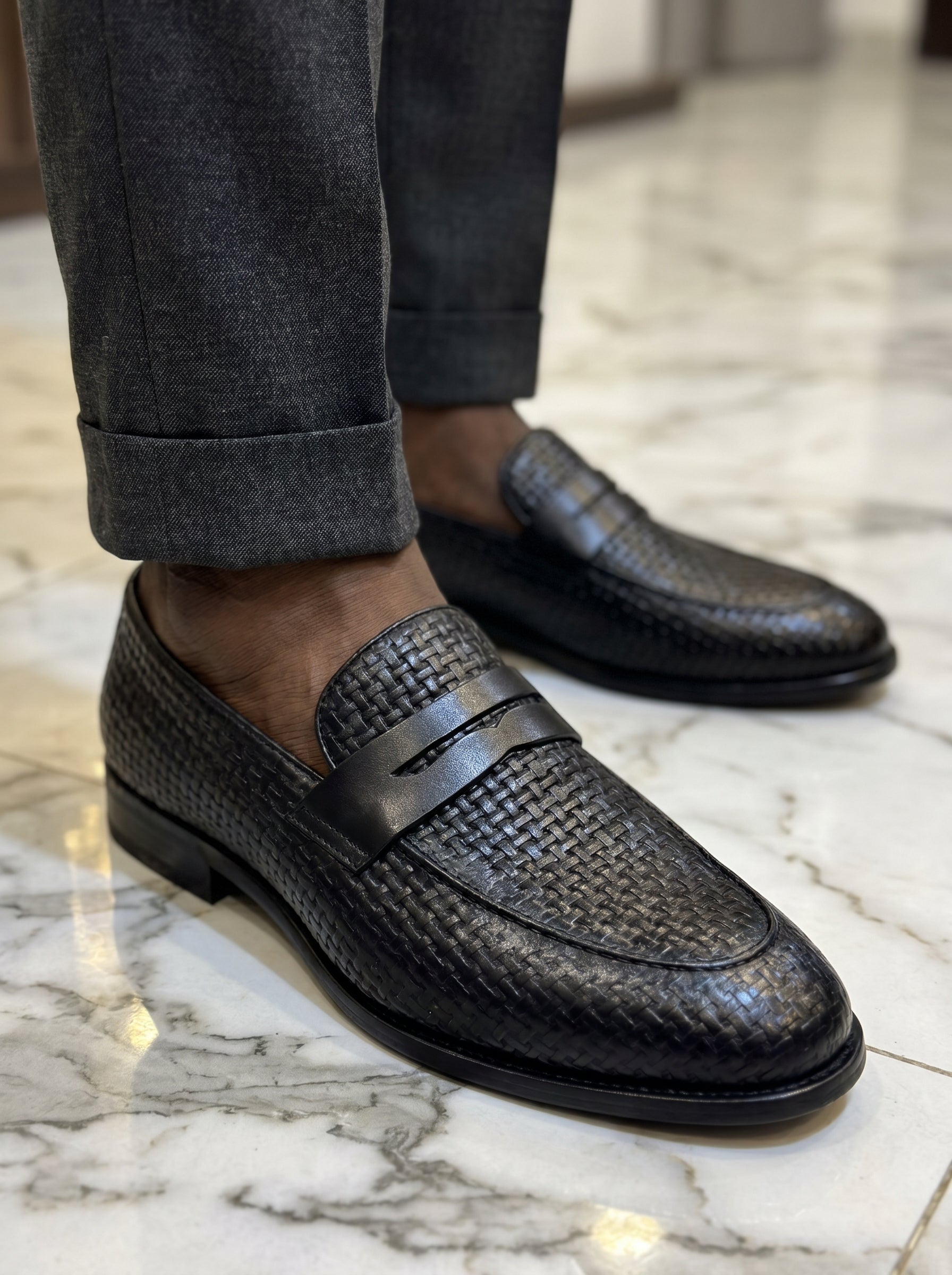Mocassin Noir Tressé - Exécutive