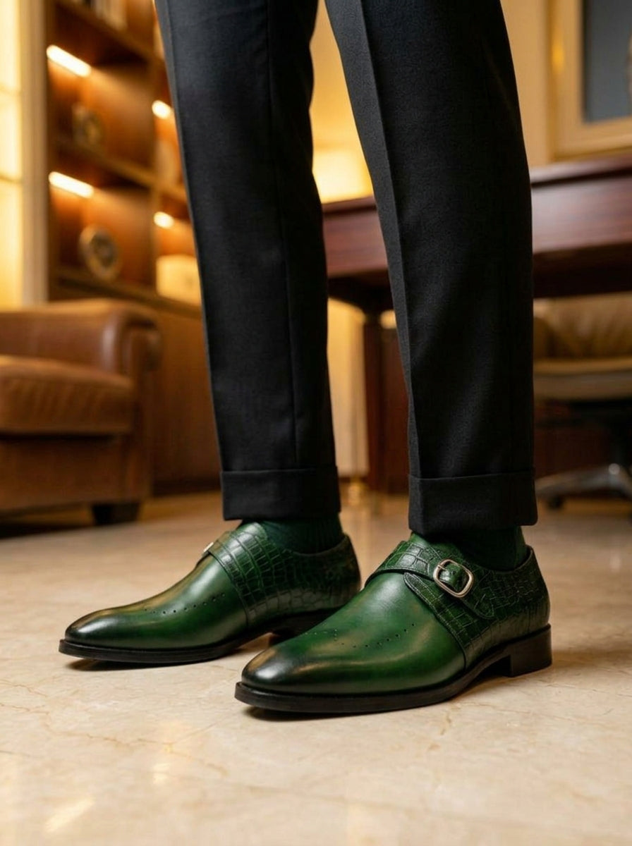 Monk Strap Vert Croco - Exclusif