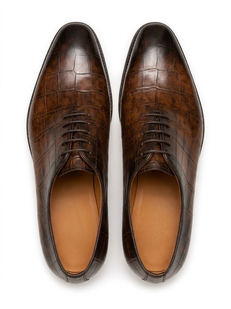 Richelieu Homme En Cuir -  Croco Alligator