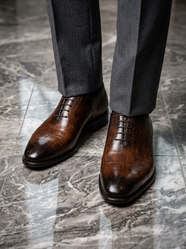 Richelieu Homme En Cuir -  Croco Alligator