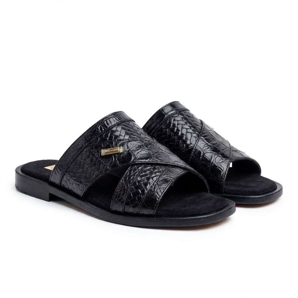Sandale En cuir - Croco noir