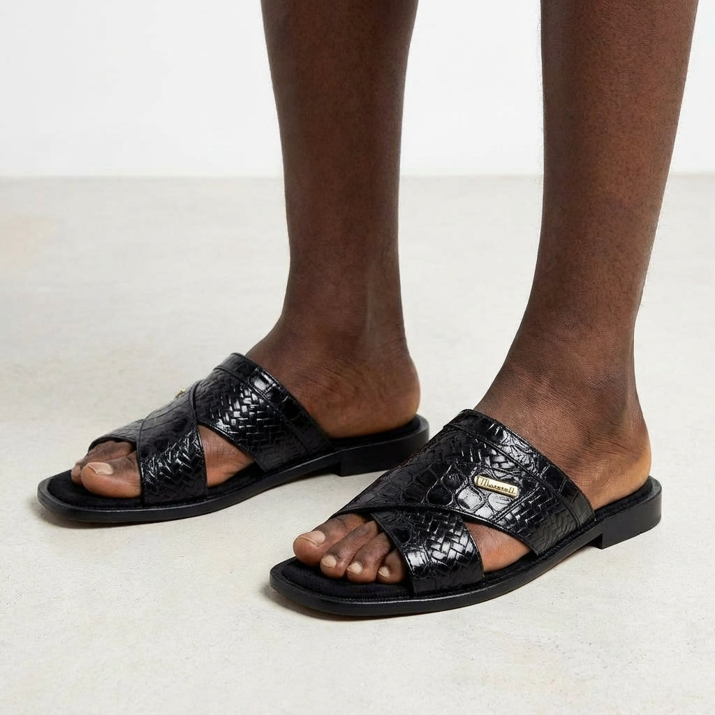 Sandale En cuir - Croco noir