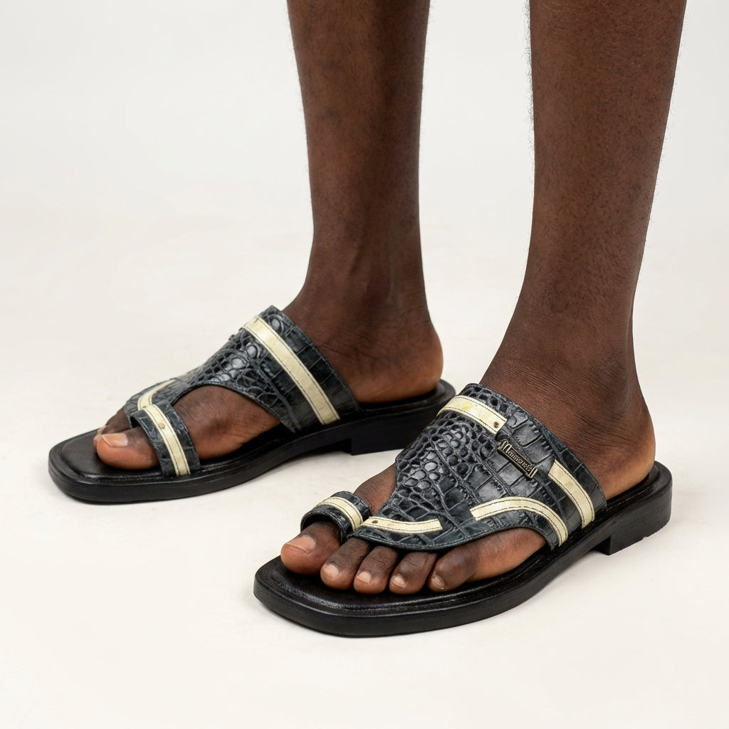 Sandale En cuir - Croco vert