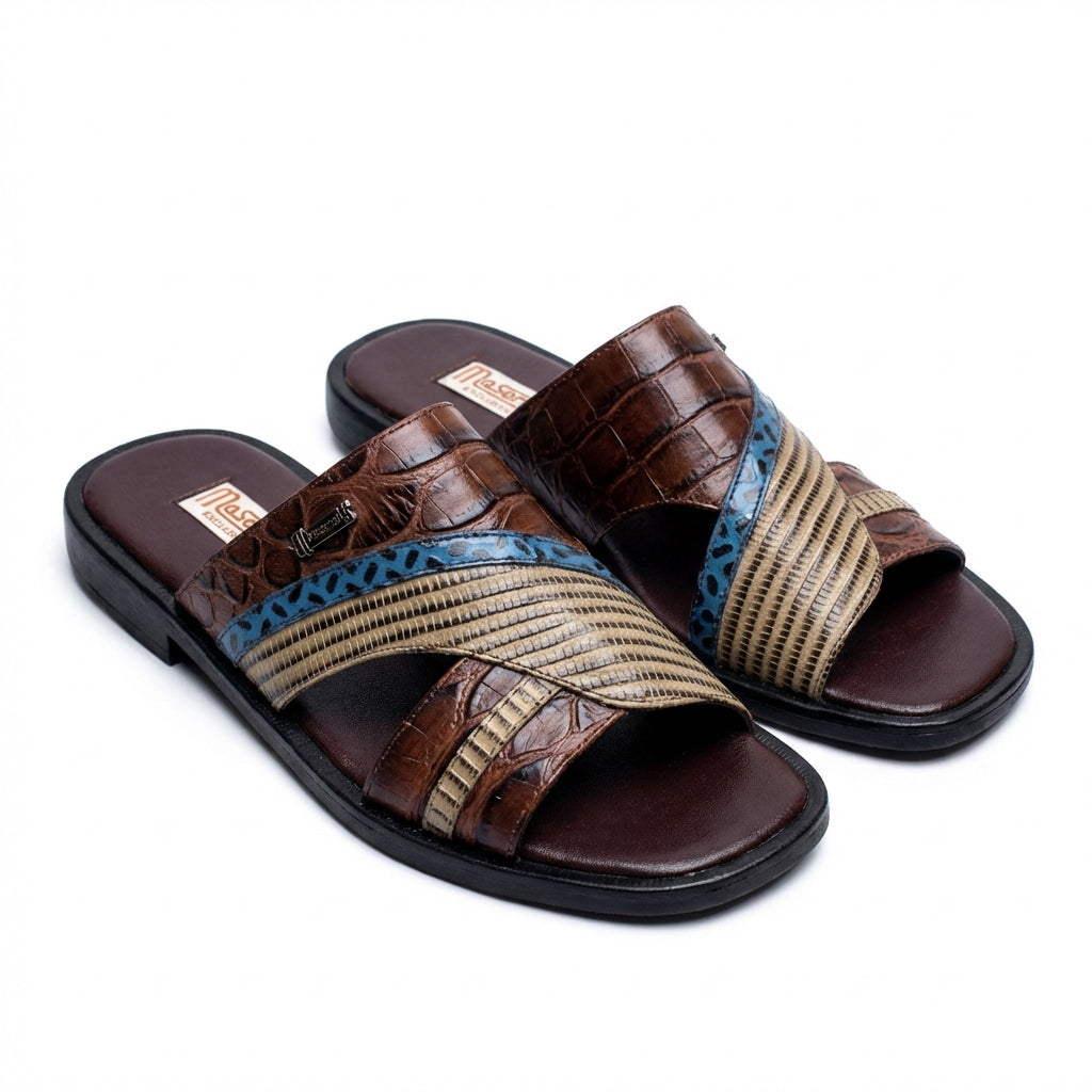 Sandale En Cuir - Croco marron