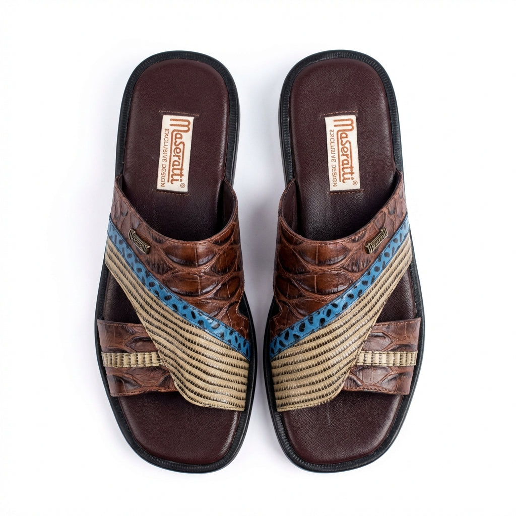 Sandale En Cuir - Croco marron