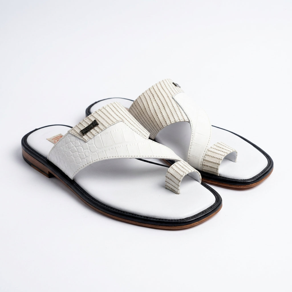 Sandale En cuir - Croco blanc
