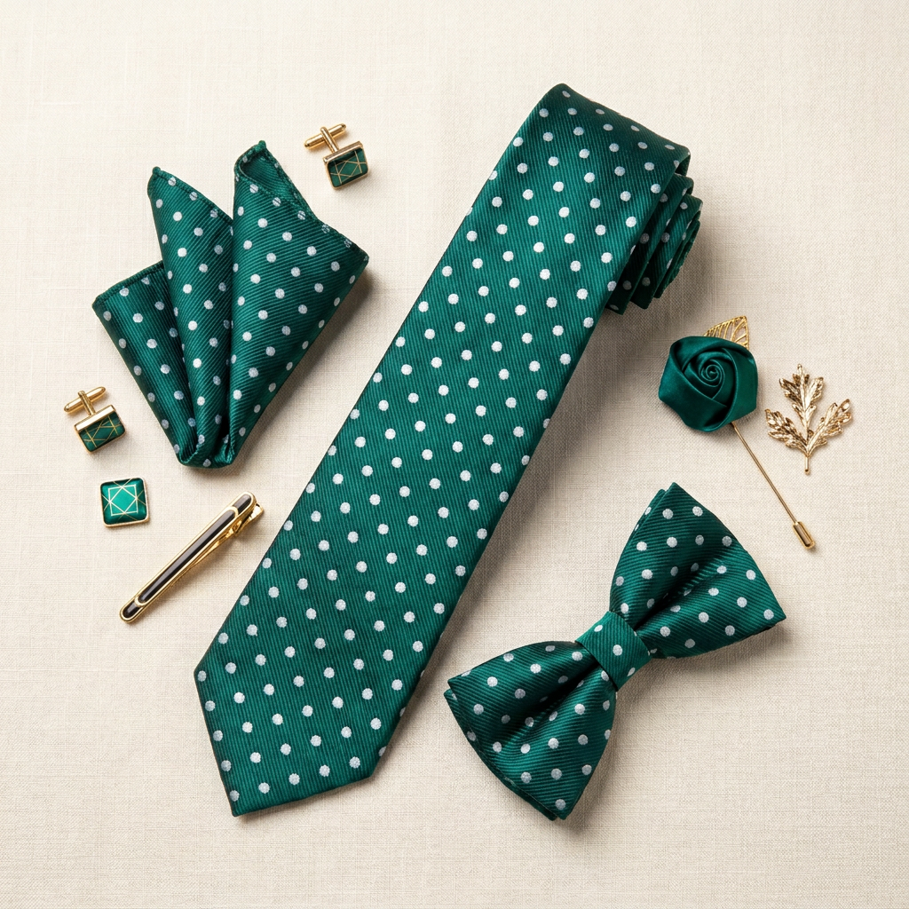 Ensemble Cravate Vert Émeraude à Pois