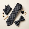 Ensemble Cravate Noir Damier Argent