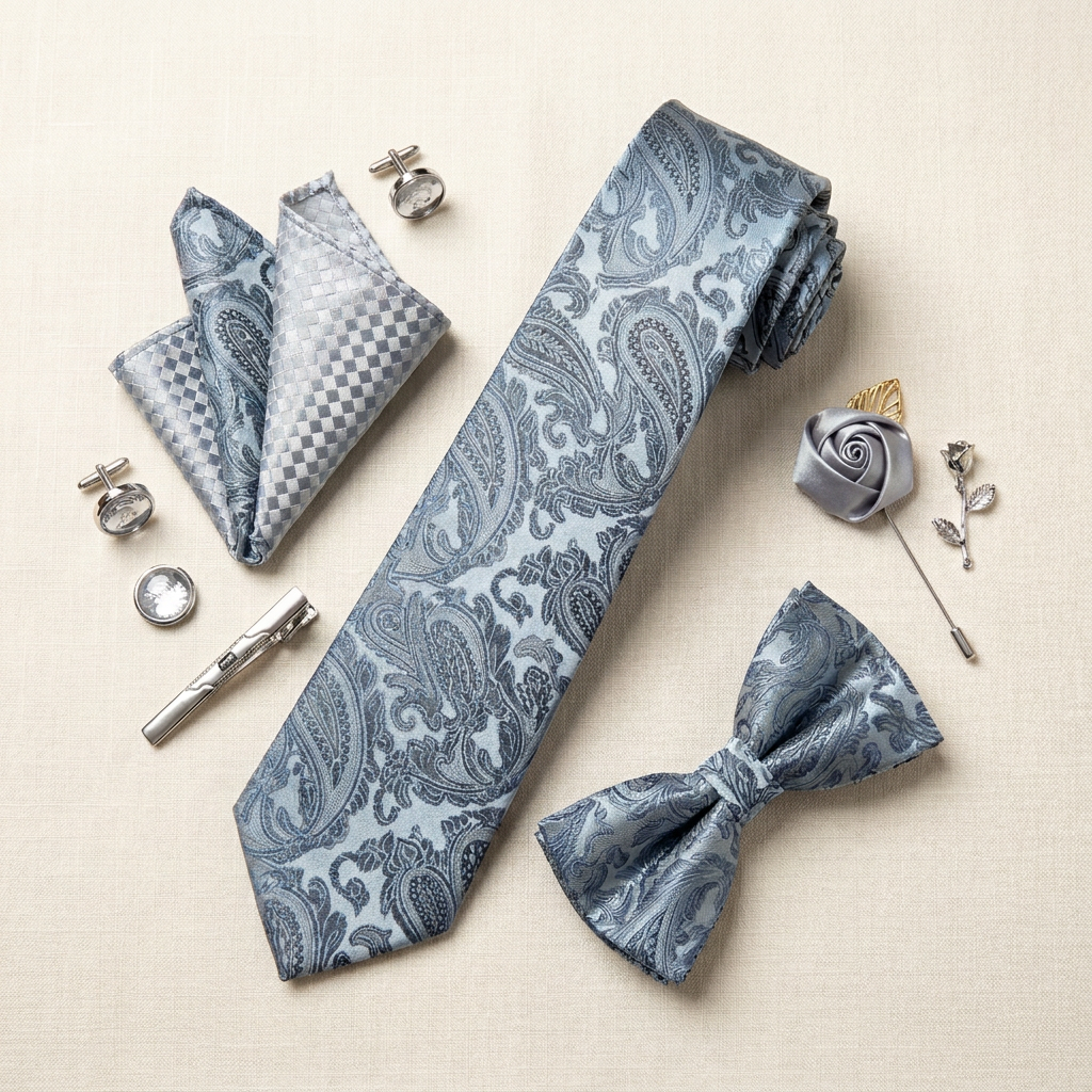 Ensemble Cravate Gris Paisley