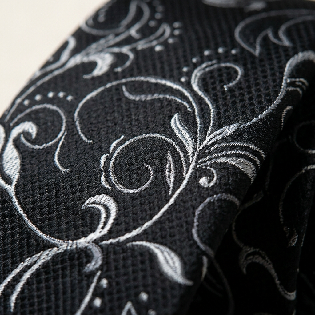 Ensemble Cravate Noir Baroque Argent