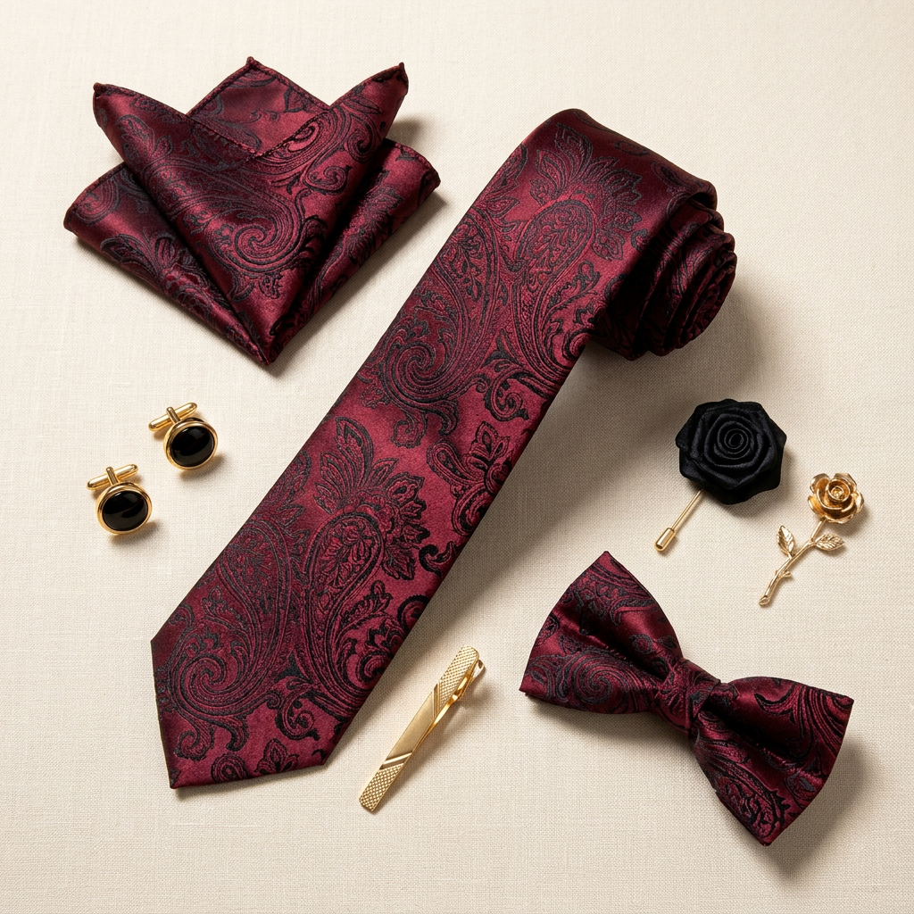Ensemble Cravate Rouge Bordeaux Excellence