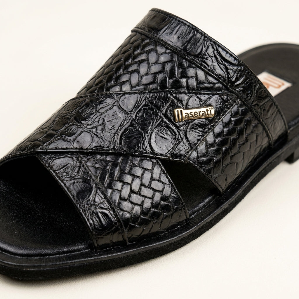 Sandale En cuir - Croco noir