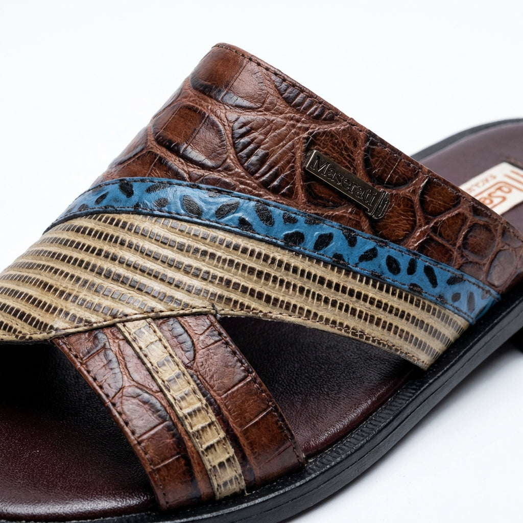 Sandale En Cuir - Croco marron
